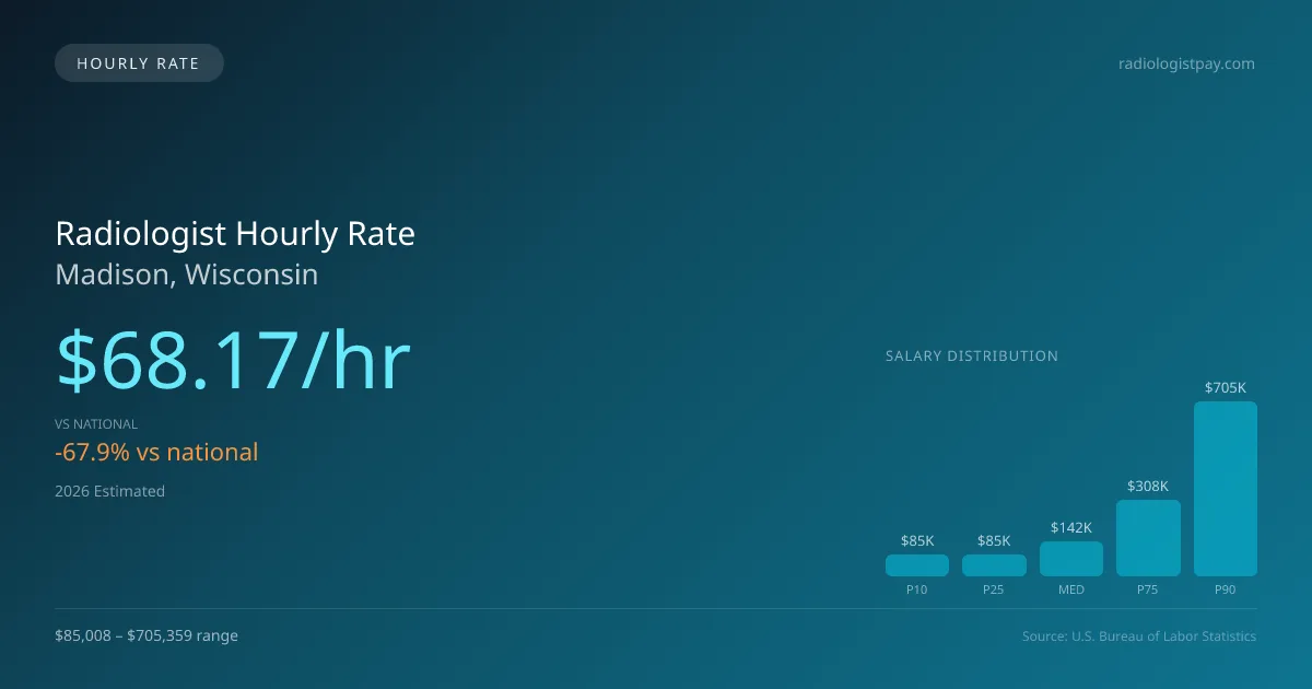 Radiologist Hourly Rate in Madison, WI — 2026 est., based on 2025 BLS
