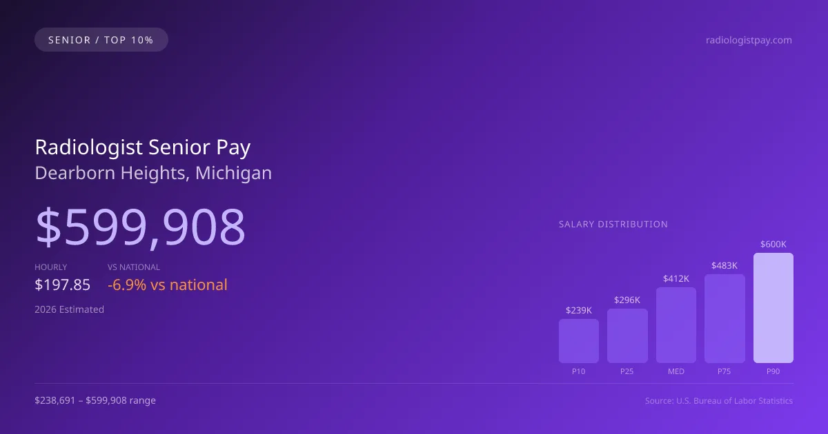 Radiologist Senior Salary in Dearborn Heights, MI — 2026 est., based on 2025 BLS