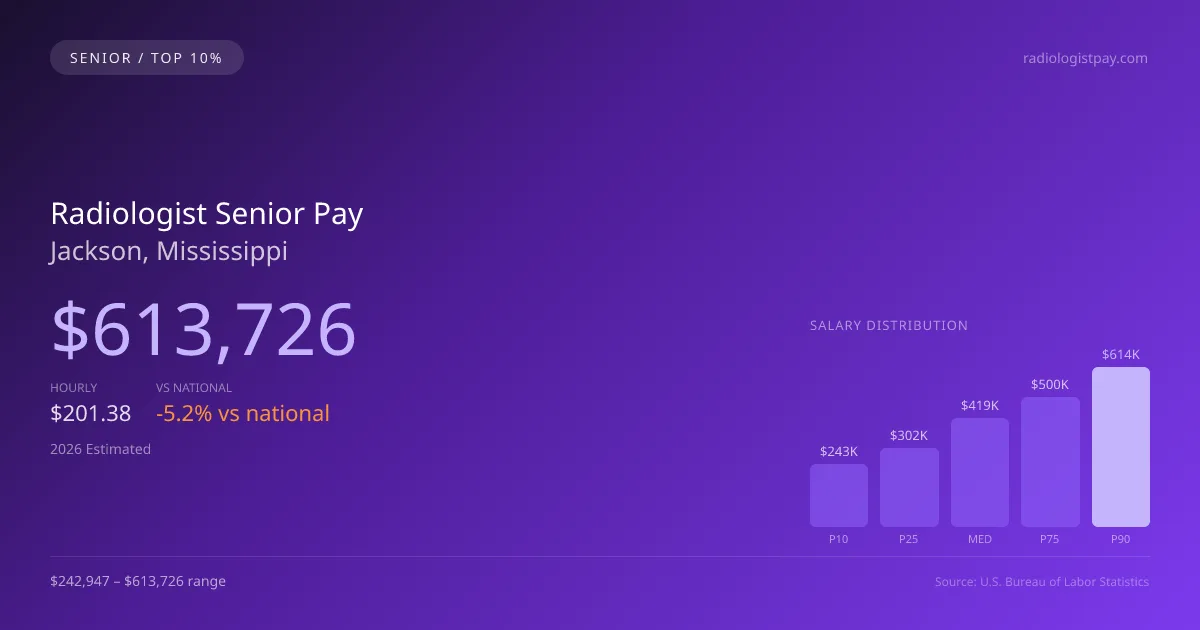 Radiologist Senior Salary in Jackson, MS — 2026 est., based on 2025 BLS