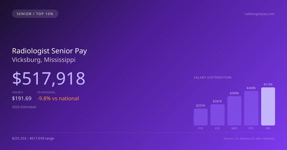 Radiologist Senior Salary in Vicksburg, MS — 2026 est., based on 2025 BLS